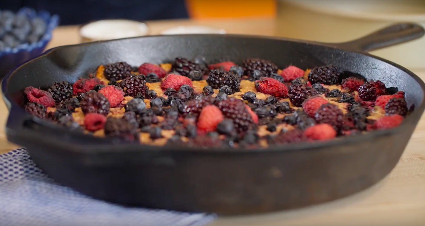 Breakfast Cookie Skillet with Tahini and Berries