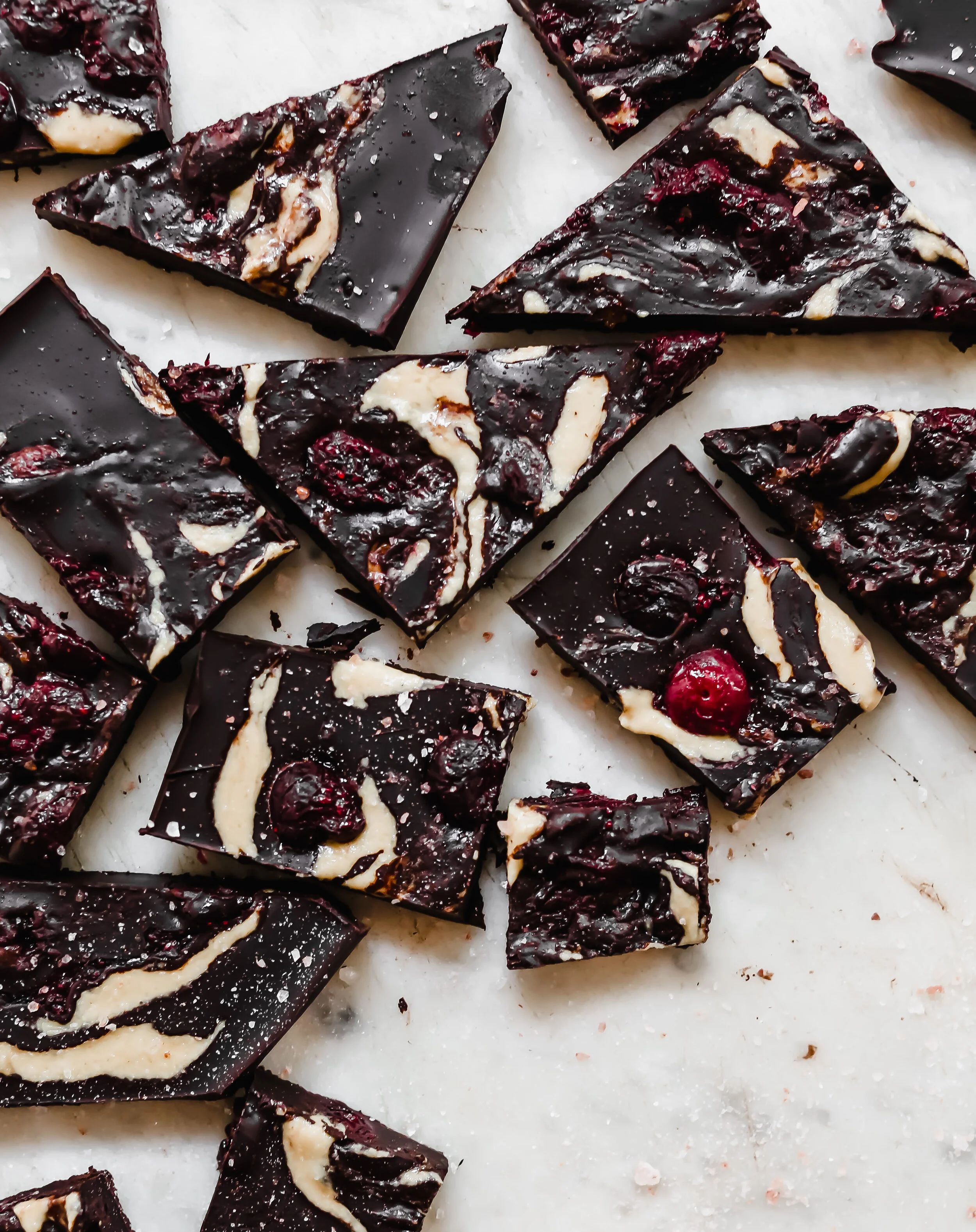 Dark Chocolate Bars with a Blueberry-Tahini Swirl