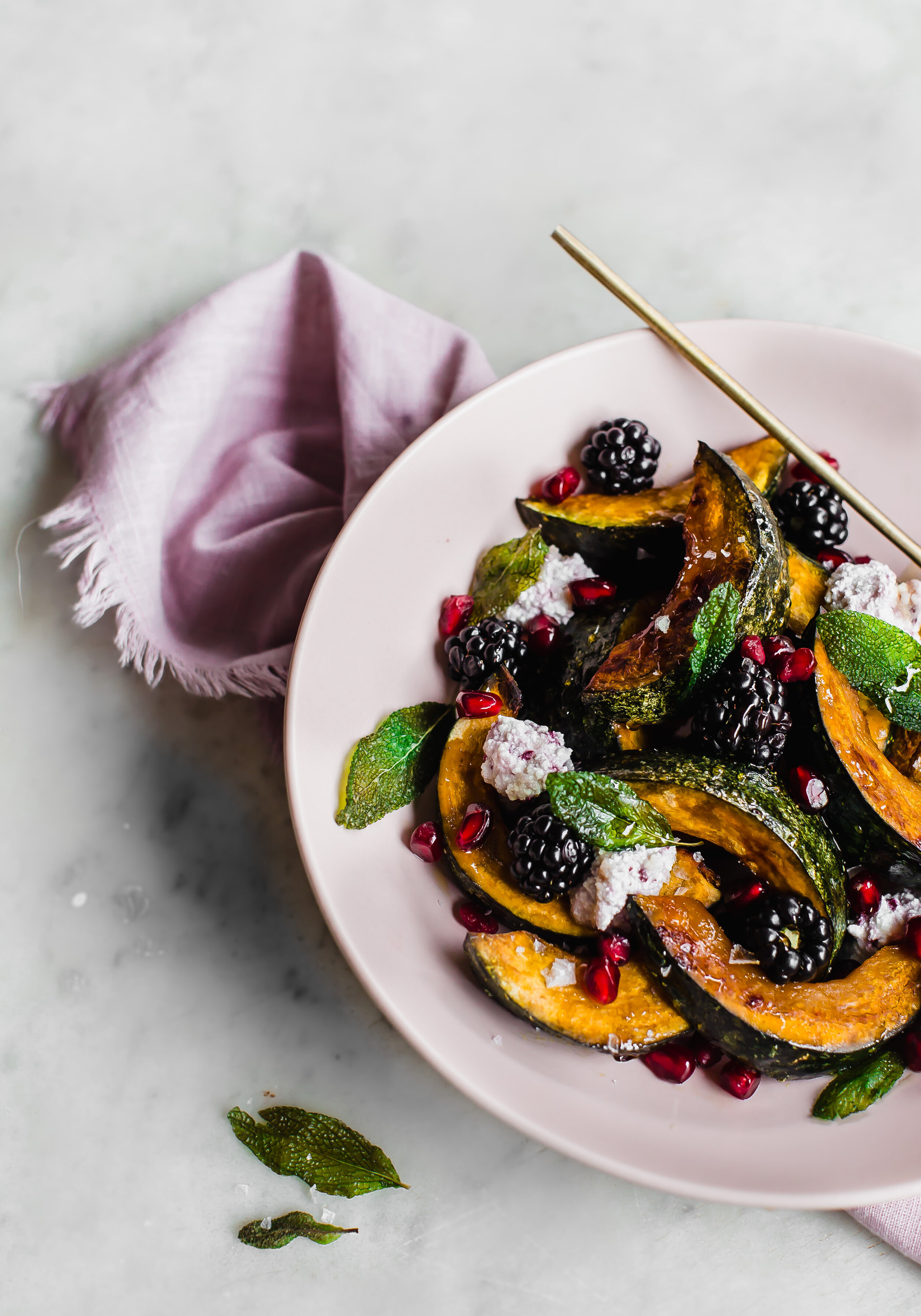 Honey-Glazed Kabocha Squash with a lemon-blackberry whipped ricotta spread
