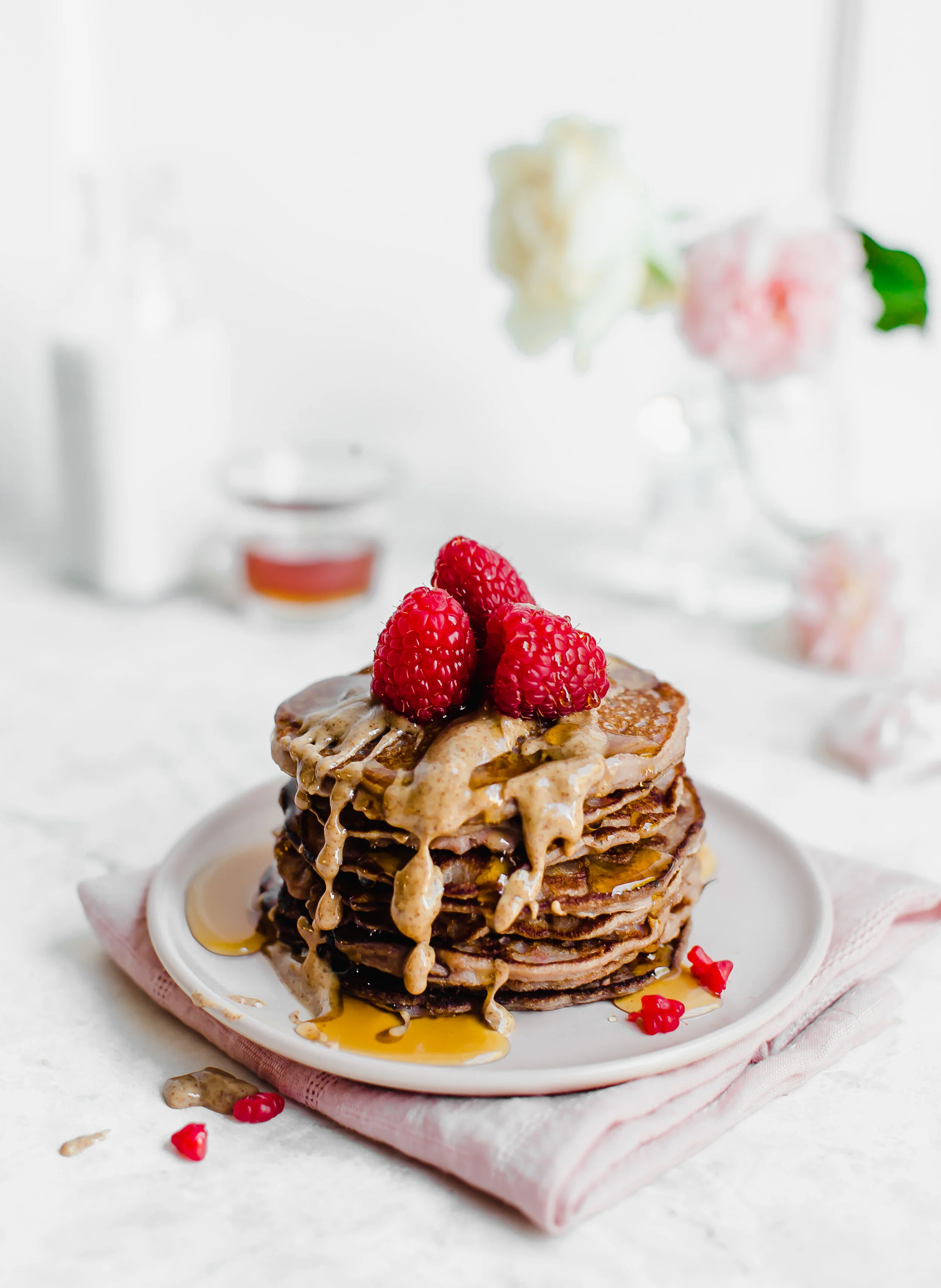Raspberry-Almond Butter Pancakes 