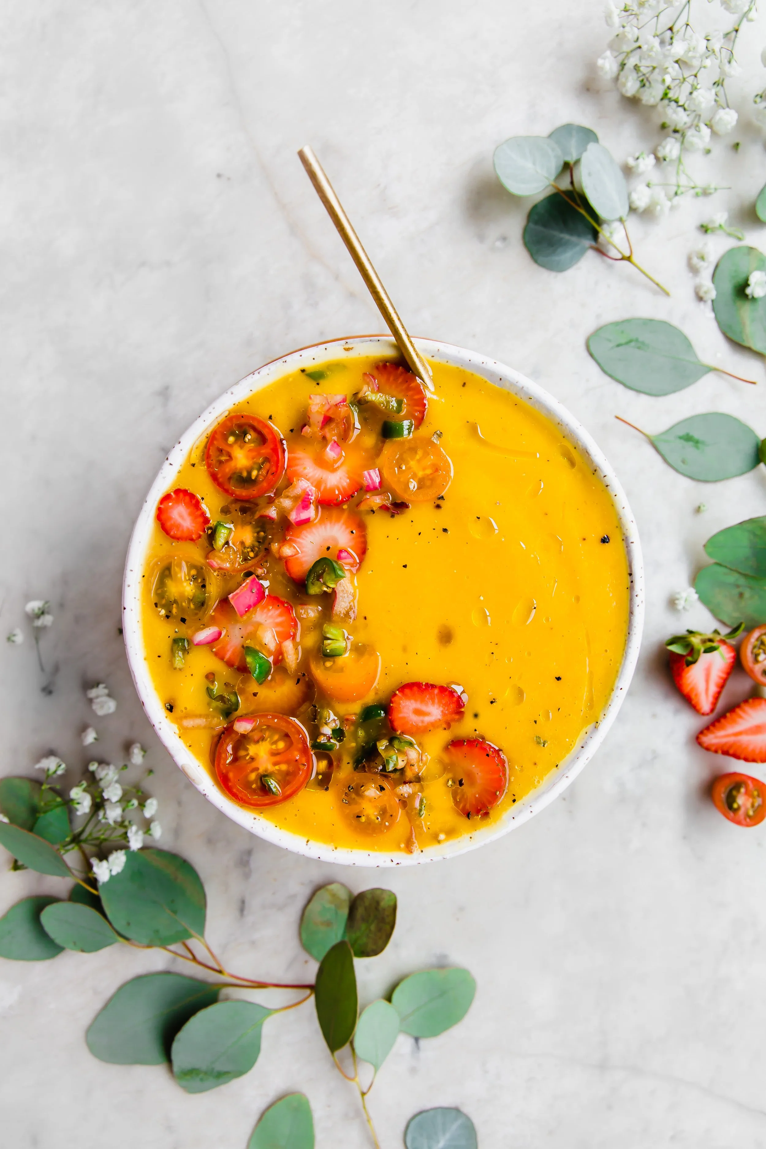 Butternut Squash Soup with a Tomato and Strawberry Relish