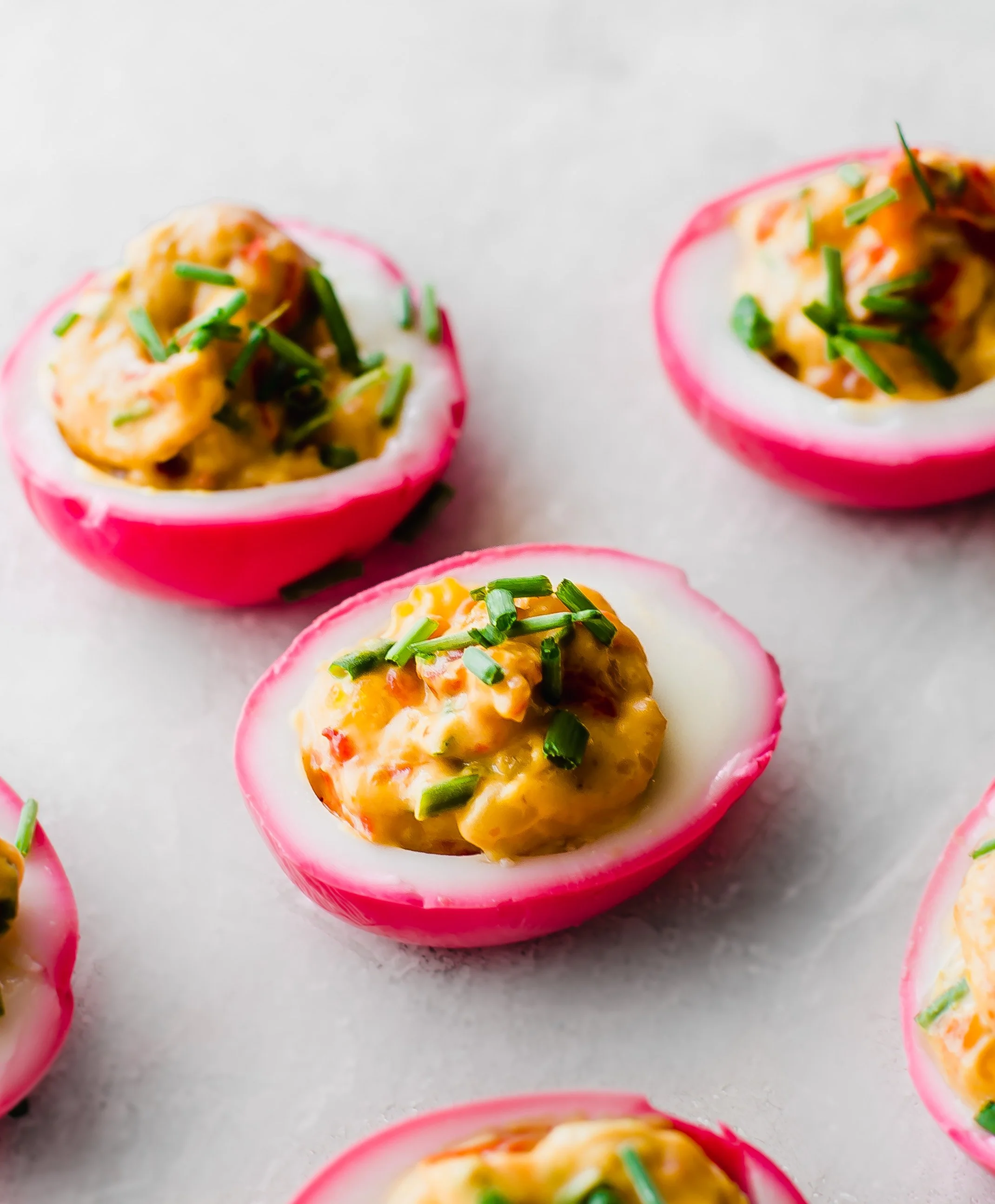 Pickled Deviled Eggs with a Creamy Pepper Filling