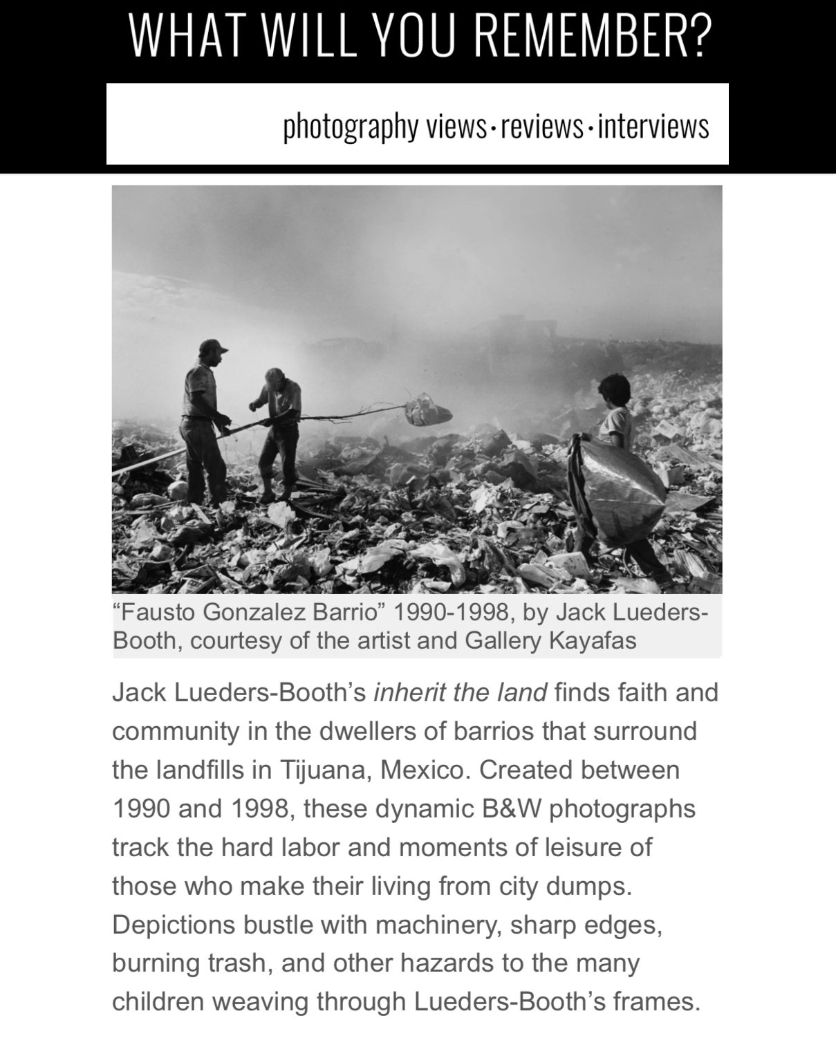 'What Will You Remember' Reviews 'Inherit The Land' at Gallery Kayafas