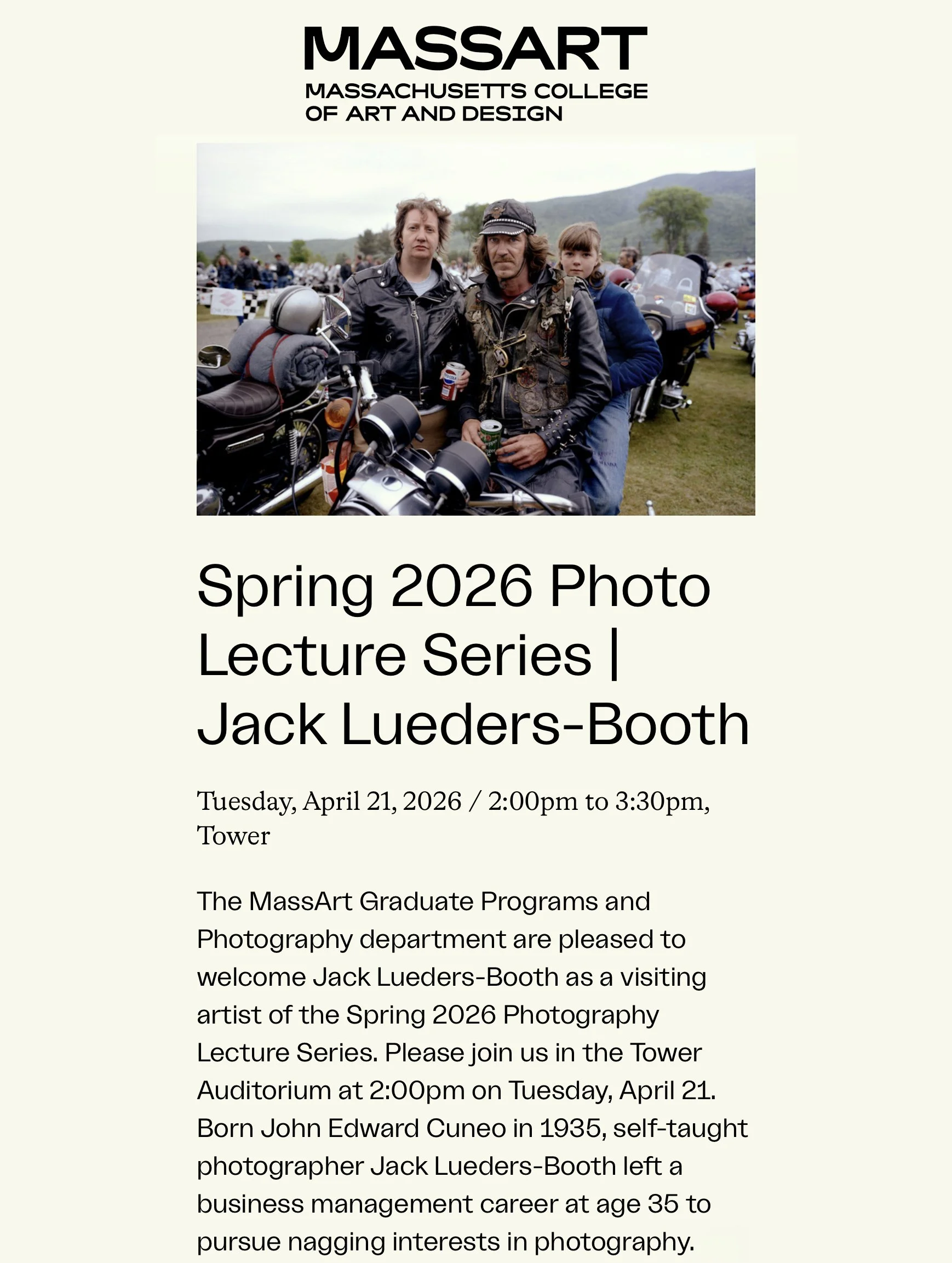 MassArt Spring 2026 Photo Lecture Series | Jack Lueders-Booth