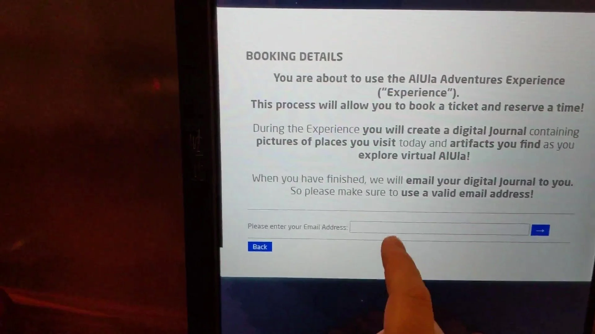 Touchscreen booking