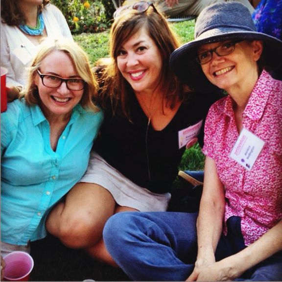 Sitting with Kristine and Monica at the delightful garden after-party 