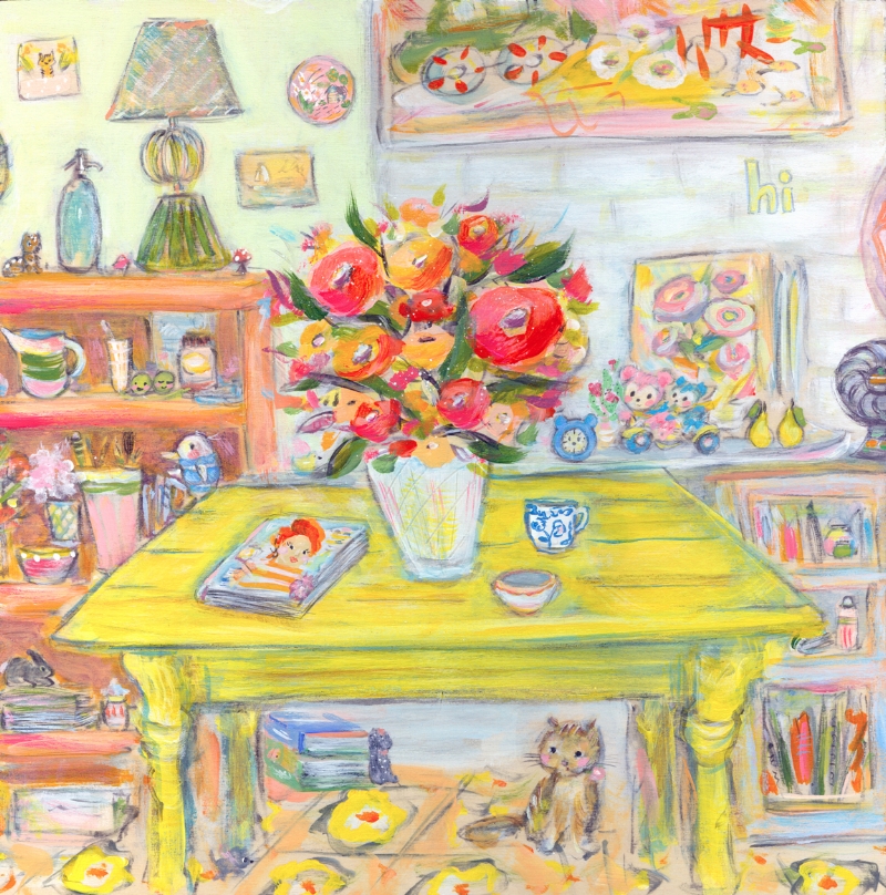 I recently painted a version of my studio with fresh flowers. I think I captured the feel of my workspace (when it's tidy ;)