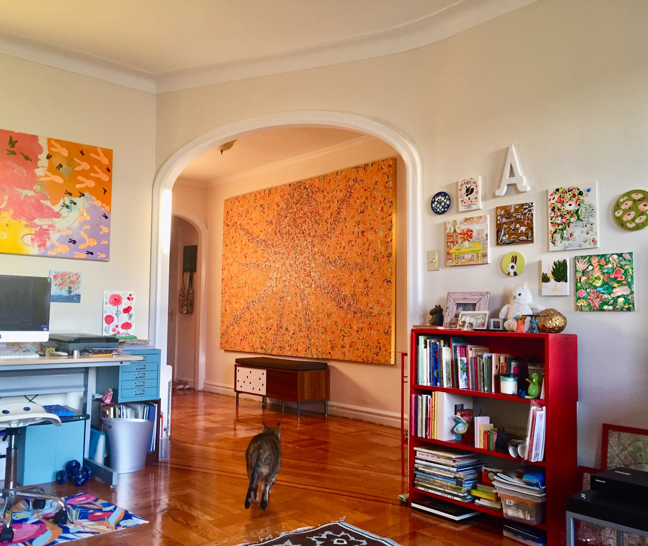 Allyn_Howard_comptr_entryway_ptgs_shelves.jpg