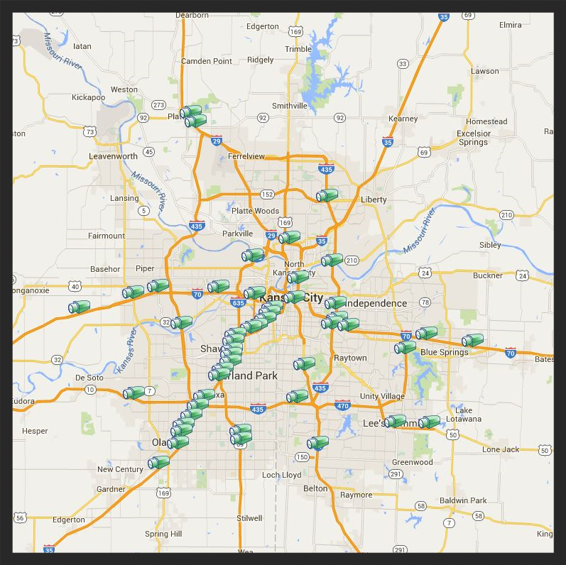 CCTV cameras monitored by TrafficVision™ throughout the KC Metro Area, as shown in the TrafficVision™ user interface.