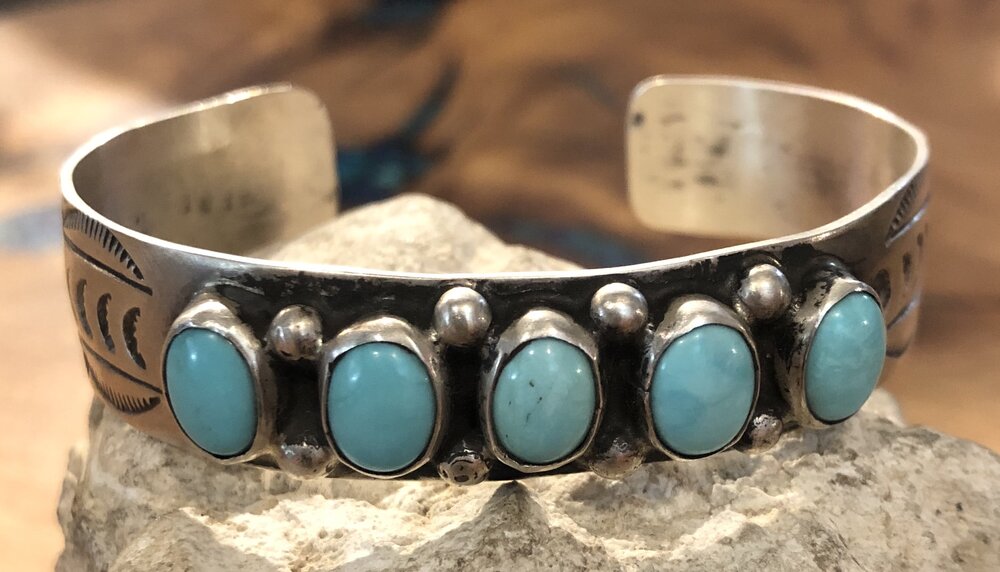 Stunning and Unique Hallmarked Vintage Navajo Turquoise Cuff