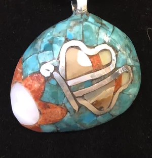 Cerrillos Turquoise Overlay Shell Pendant by Allison MeltonSanto