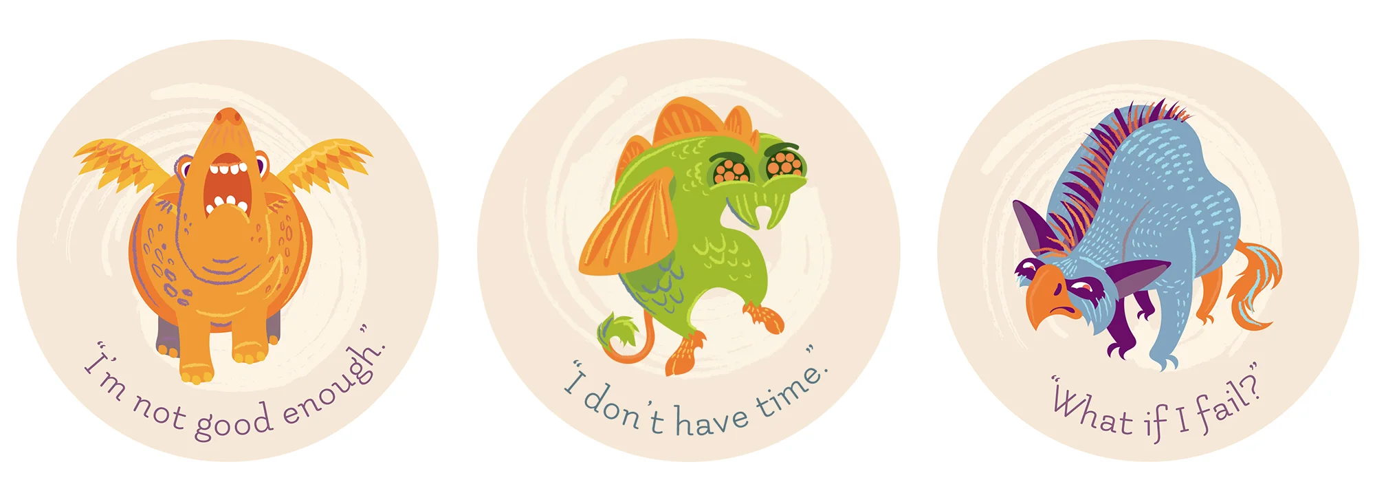 "Doubt Monsters" : A series of creature illustrations depicting some of the most common anxieties. Don't let them get you down!