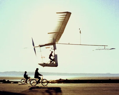 Paul MacCready's Albatross HPA in flight at NASA's Dryden Flight Research Center, 1977