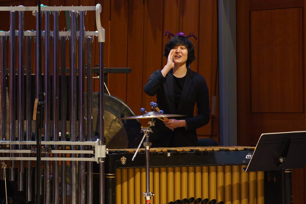  Percussionist Hanna Kim involves the audience during the Anansi pre-show. 