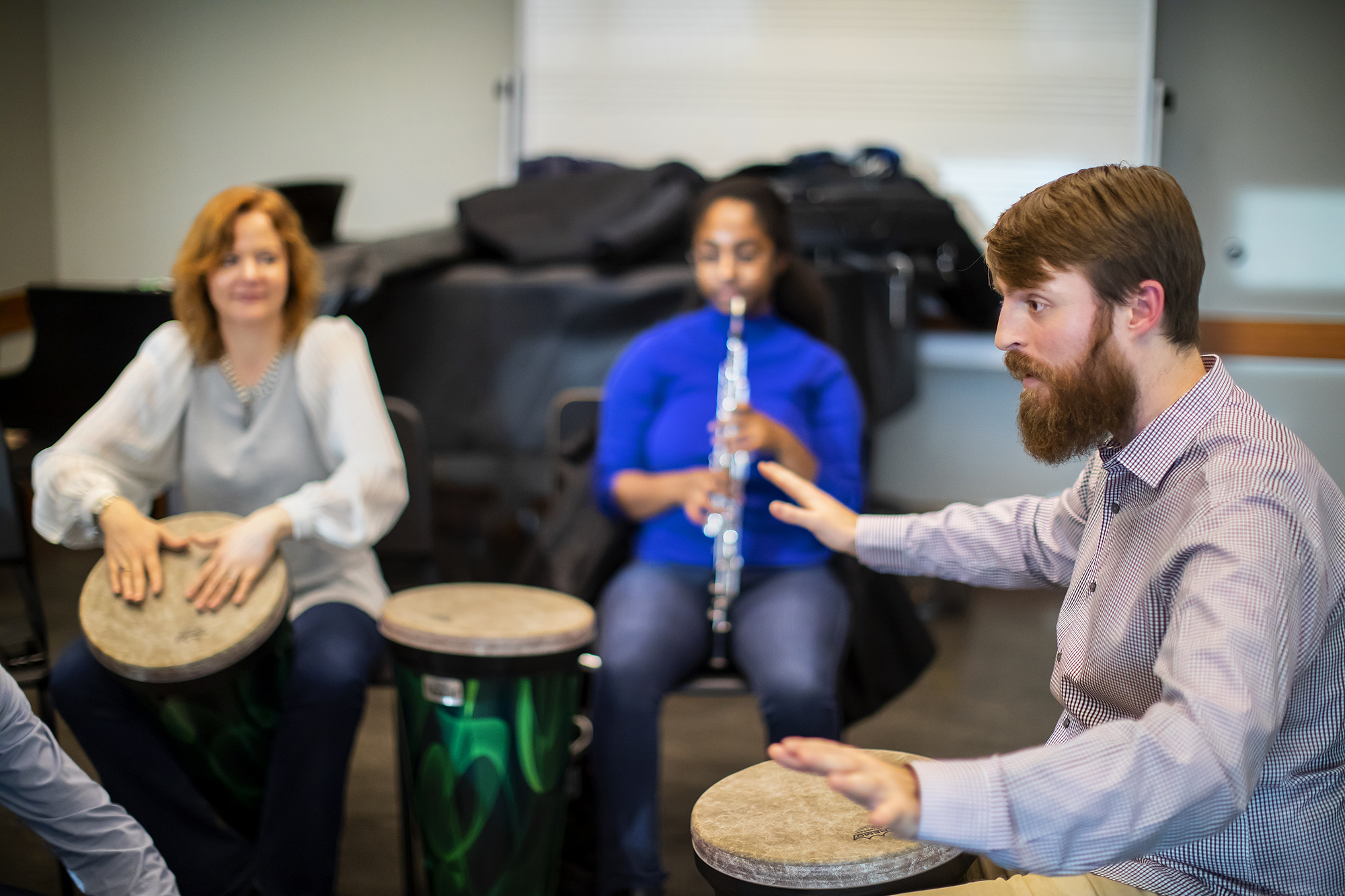  Nick concludes a group improvisation during a Creative Expression Through Music session. Photo by Eric Sucar/Penn University Communications. 