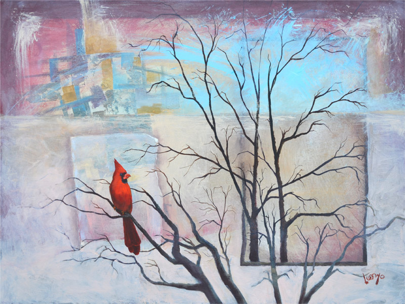 “Cardinal” 40”x30” oil and acrylic on canvas