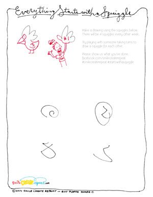 Download this pdf and start see what you can draw with the squiggles we started. Then please share. We'd love to see what you've come up with.
