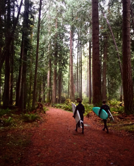 Hiking to grab some surf out on the Strait of Juan de Fuca. October 2016.