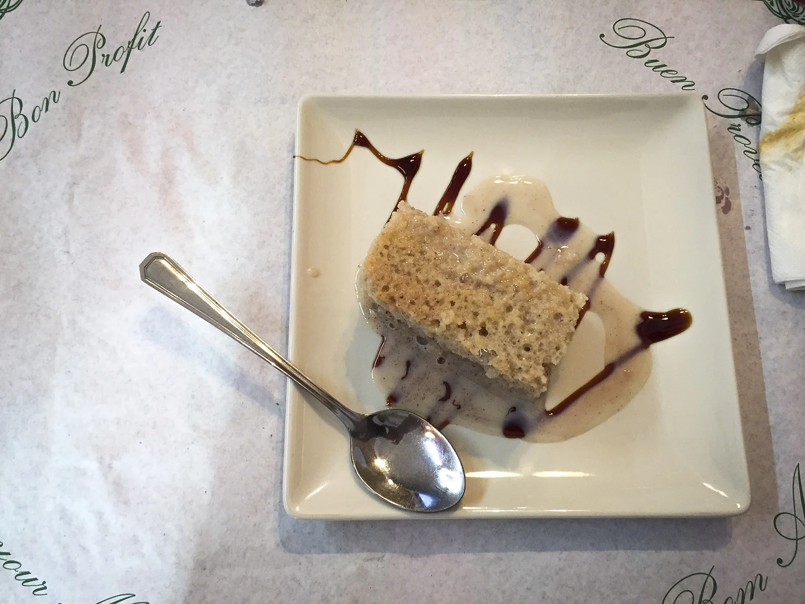 Course 3: Just enough tres leches cake to make you feel like exploding.
