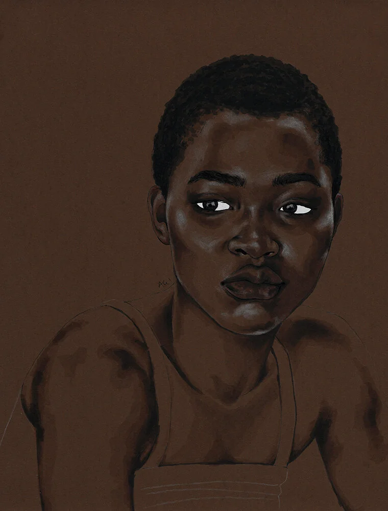 Portrait of a young, Black, African woman by Nigerian-Canadian artist Ojo Agi. Copyright belongs to Ojo Agi.