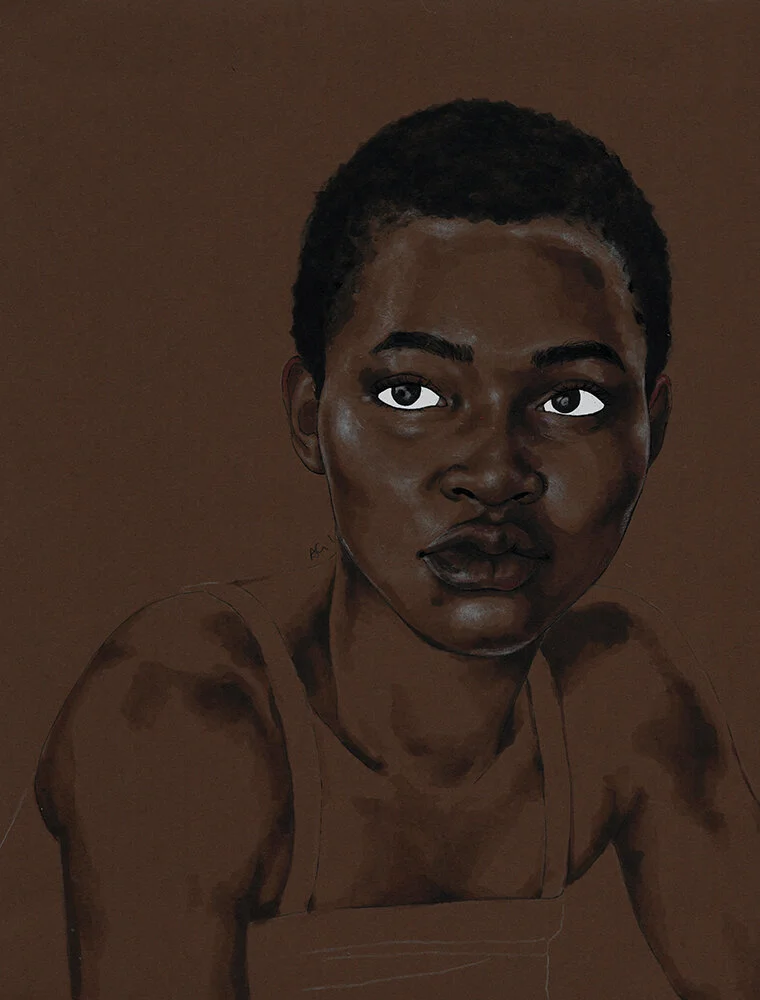 Portrait of a young, Black, African woman by Nigerian-Canadian artist Ojo Agi. Copyright belongs to Ojo Agi.