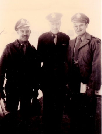 Left to right: John A. Friese, bombardier; Maynard L. Jones, navigator; Carroll G. Snidow, copilot