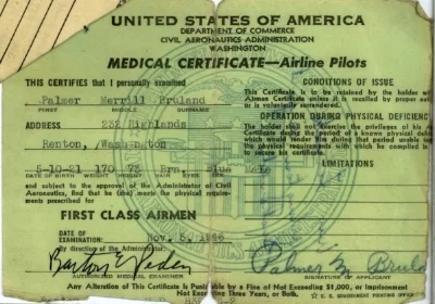 Airline pilot's medical certificate issued Nov. 5, 1946