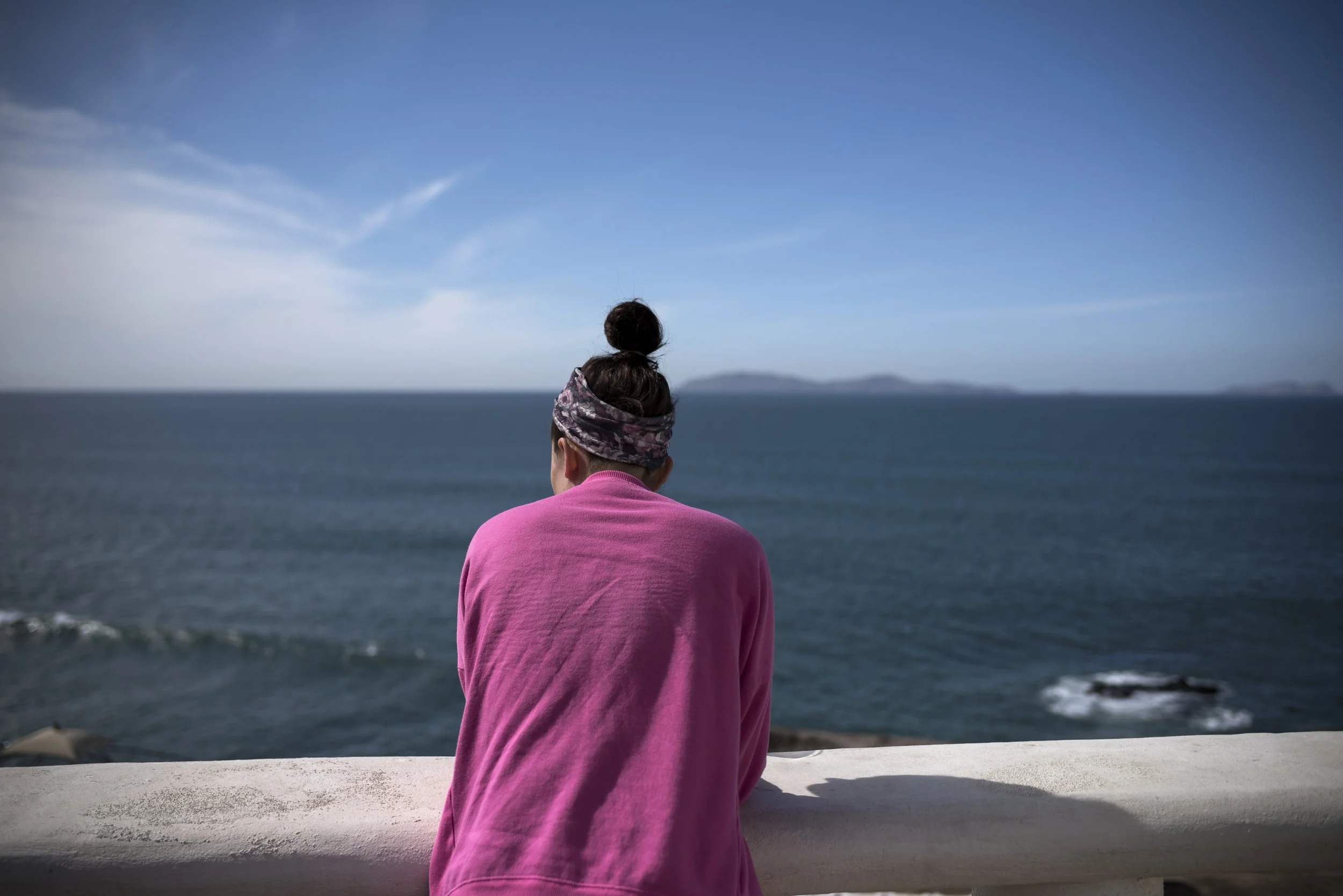  ROSARITO, MEXICO- Feb 15, 2018: Emily Albert looks out at the Pacific Ocean 48 hours after doing Ibogaine to treat her opioid addiction on February 15, 2018 in Rosarito, Mexico. Ibogaine is a psychedelic drug that is illegal in the United States but