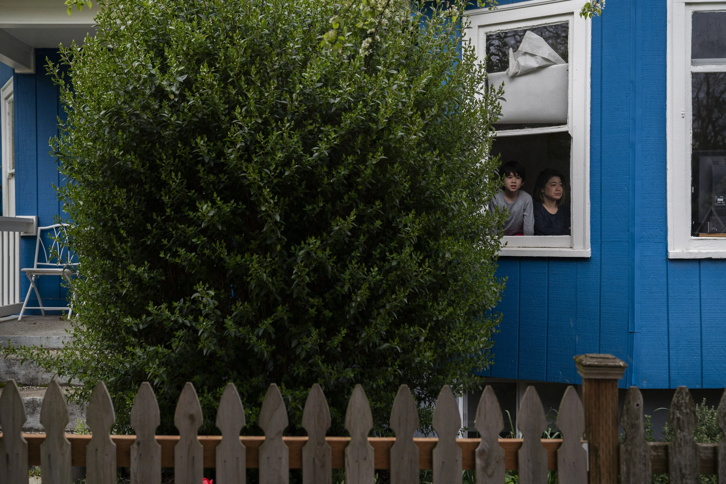  Rika Miller and her son John sit for a portrait in their home during OregonÕs stay home, stay safe order on April 3, 2020 in Portland, Oregon. 