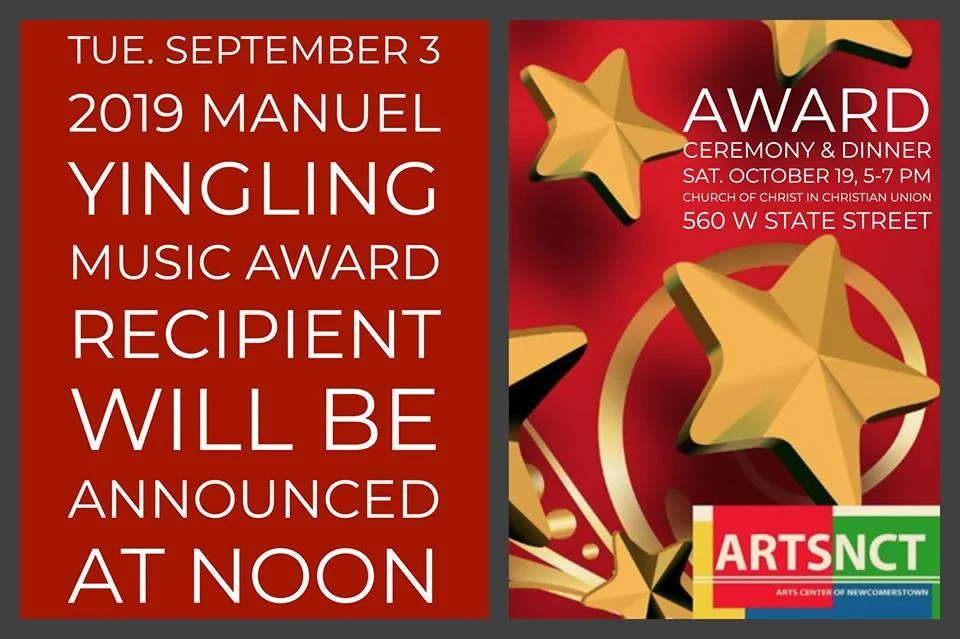 Tuesday, September 3, ARTSNCT’s 2019 Manuel Yingling Music Award recipient will be announced at noon.