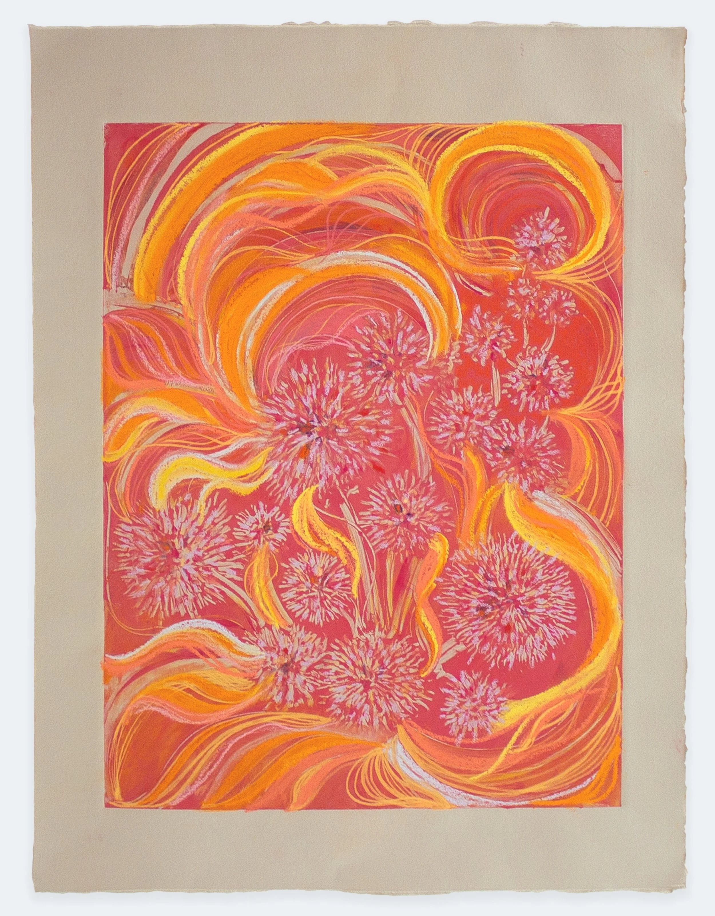 Dandelions, 2025 | monoprint with pastel, 22" x 15"