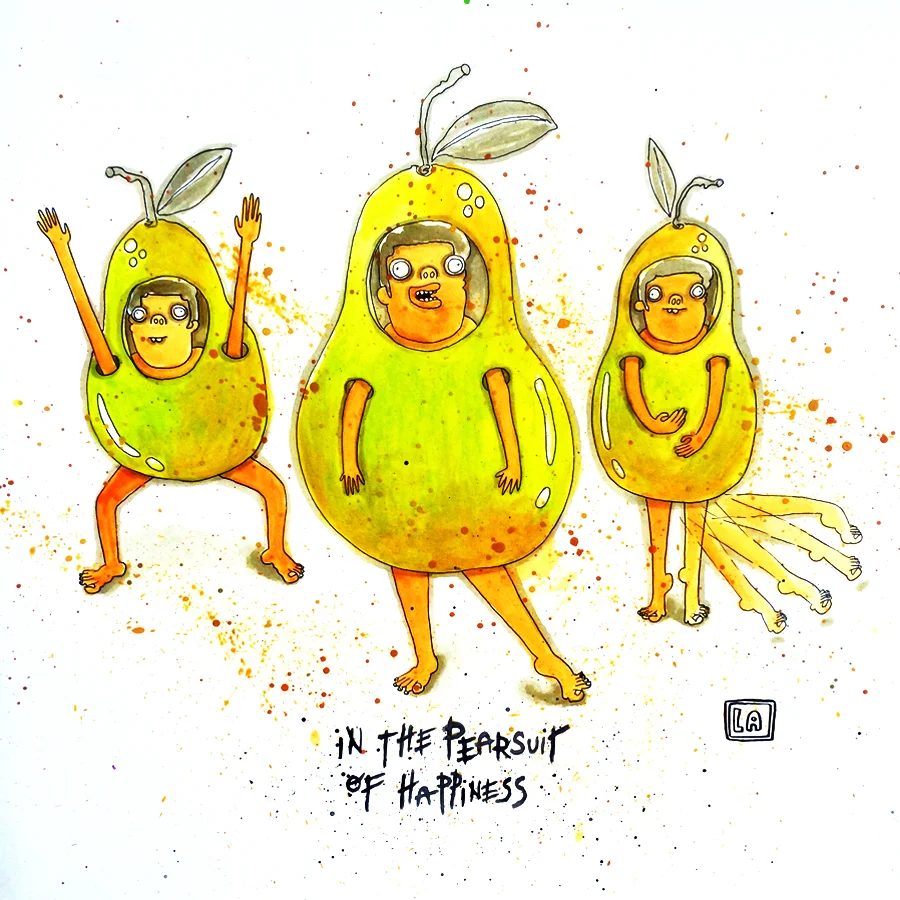In The Pearsuit of Happiness, Watercolor on Paper, 20'' x 20''