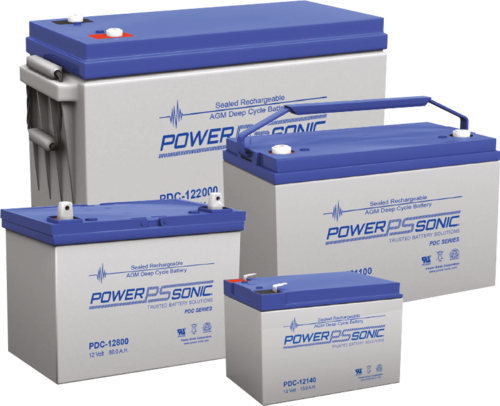 Powersonic 2V solar AGM battery for renewable energy systems.