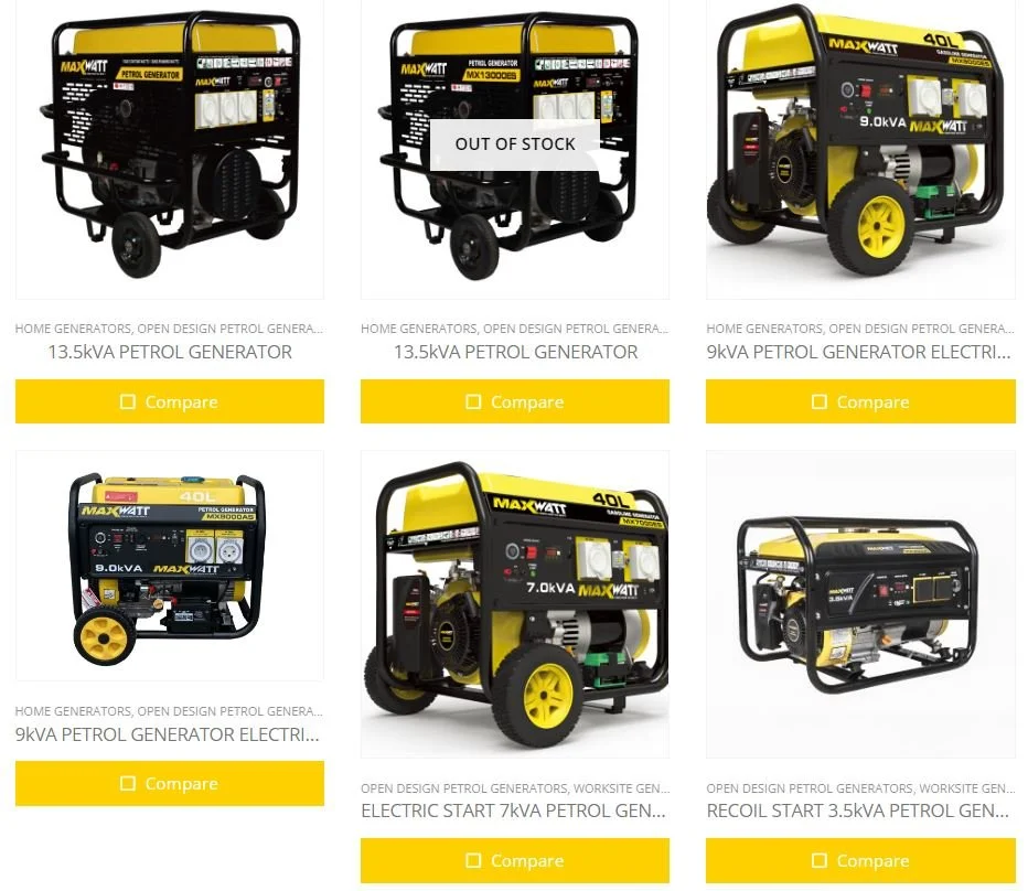 Range of 2kVA to 13.5kVA generators for off grid power backup.