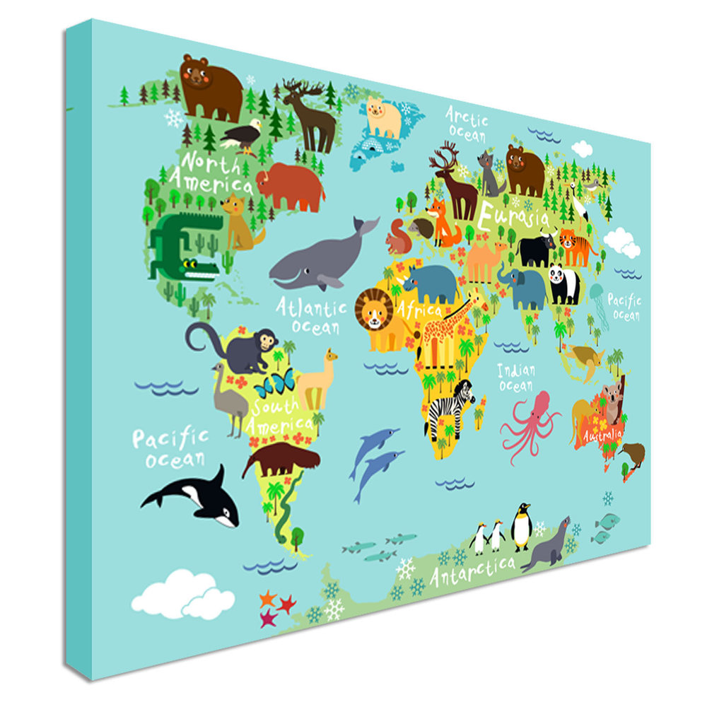 Children's Animal World Map for Kids — Canvas Town