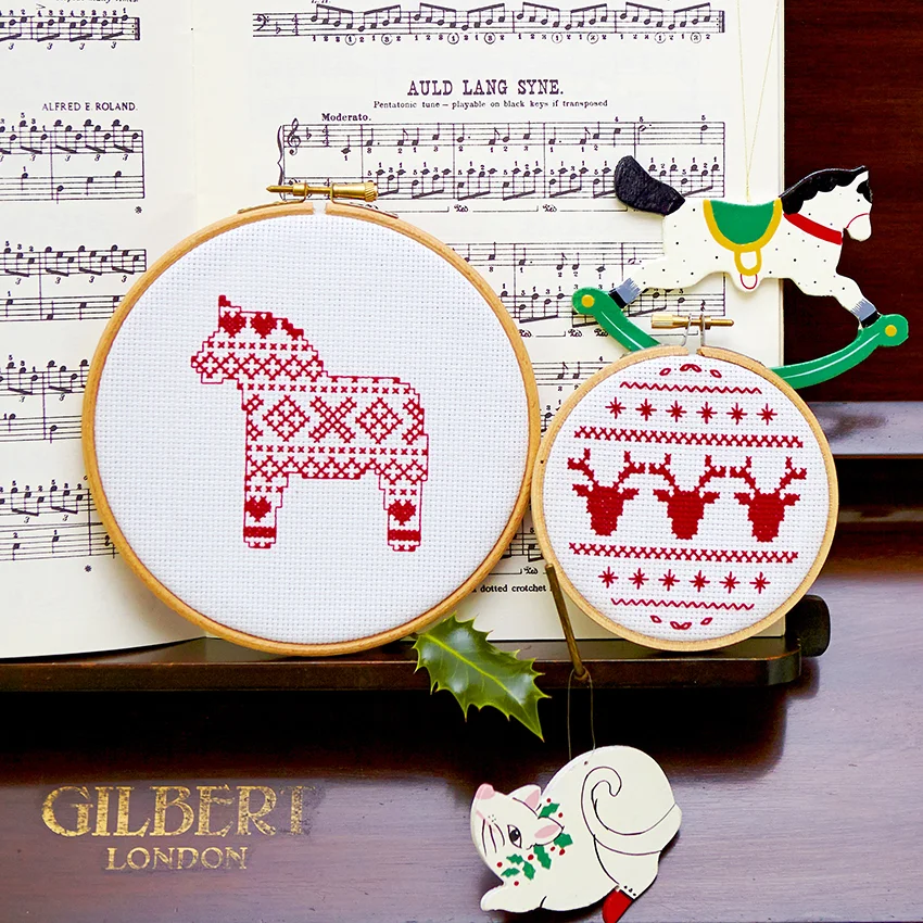 Festive Cross Stitch Hoops by Jen Wright
