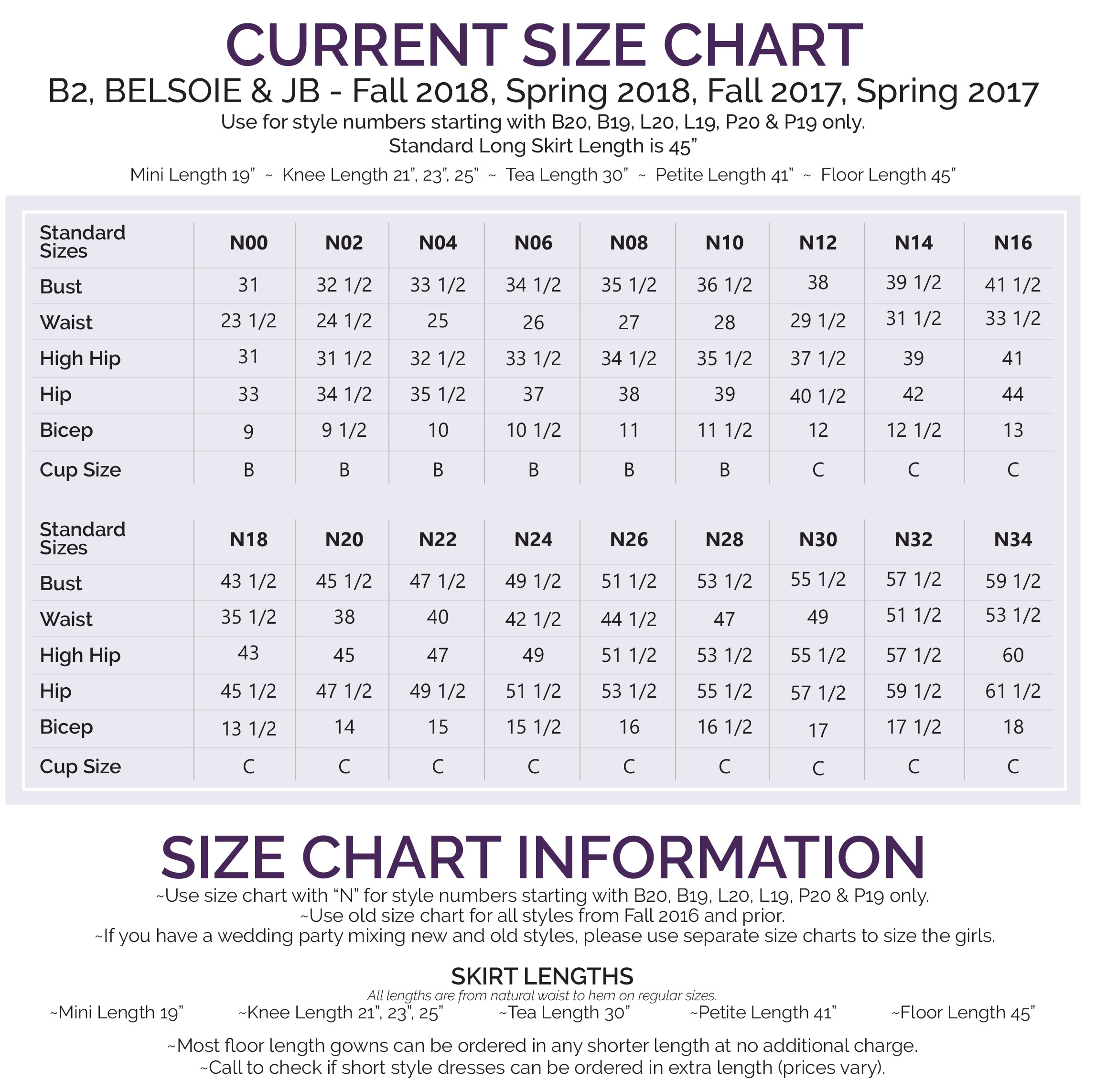 Bridal B2 Size Chart