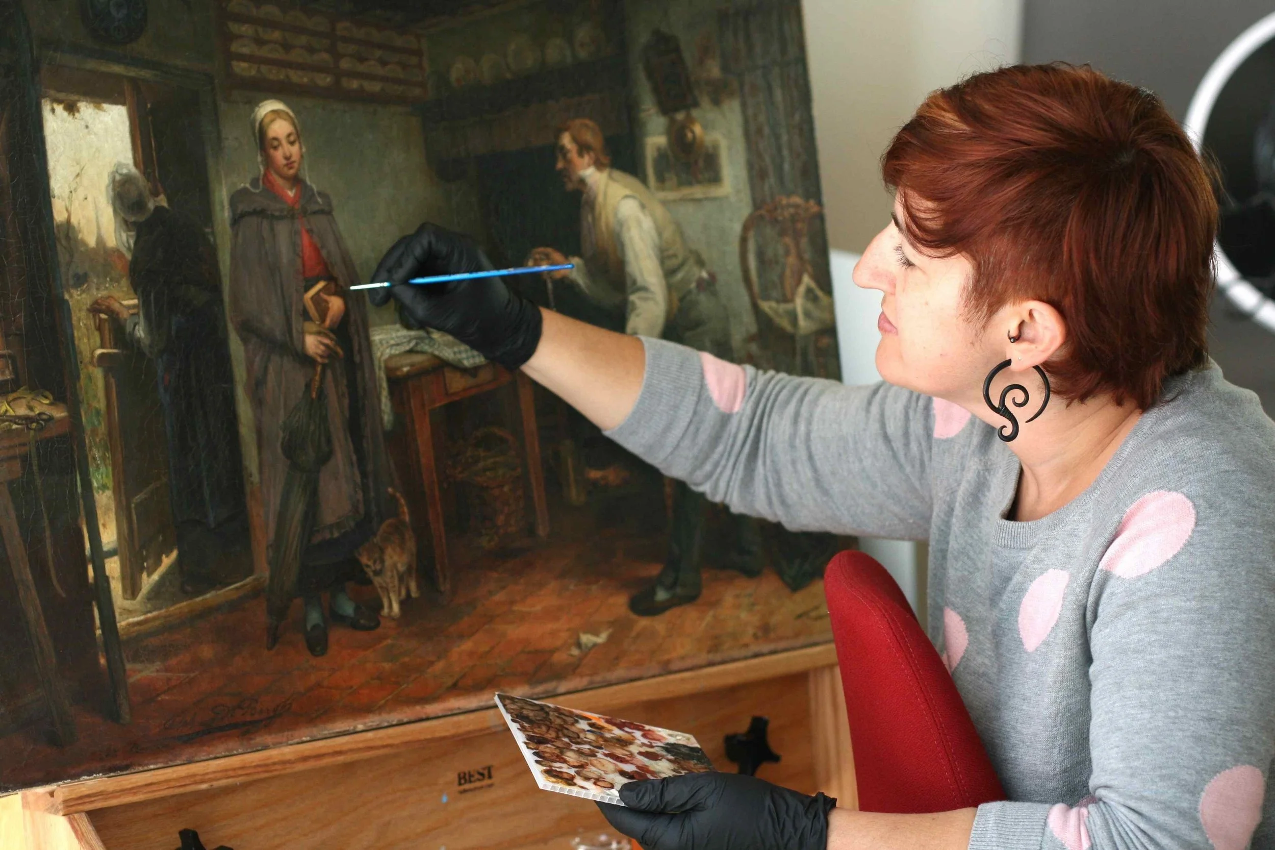 Stephanie Limoges with an 19th Century Flemish Painting