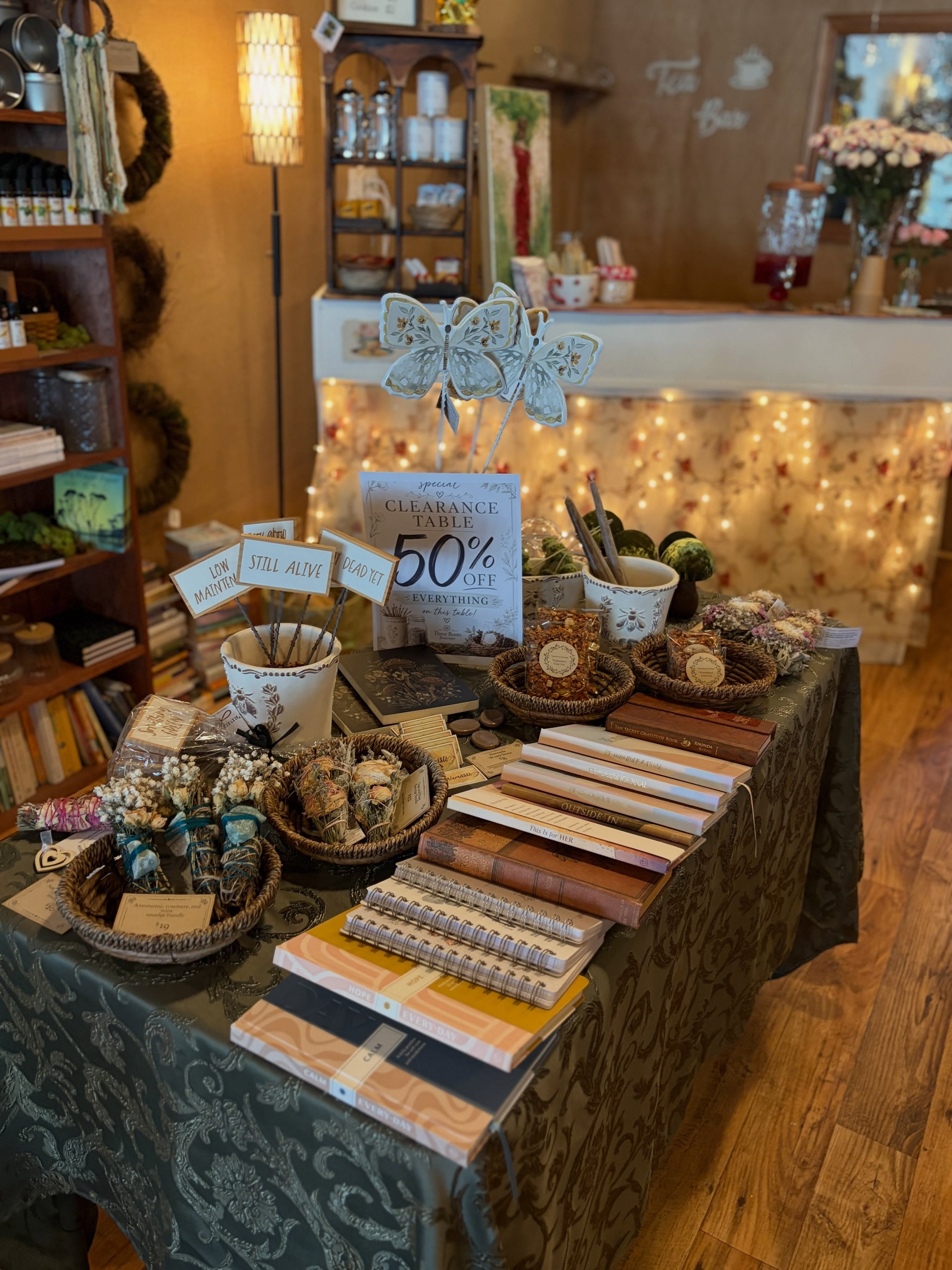 We are making room for some new beautiful things.

Before our autumn and holiday collections begin arriving, we&rsquo;ve created a special Clearance Table with 50% OFF everything on it!

You&rsquo;ll find lovely treasures looking for a new home&mdash
