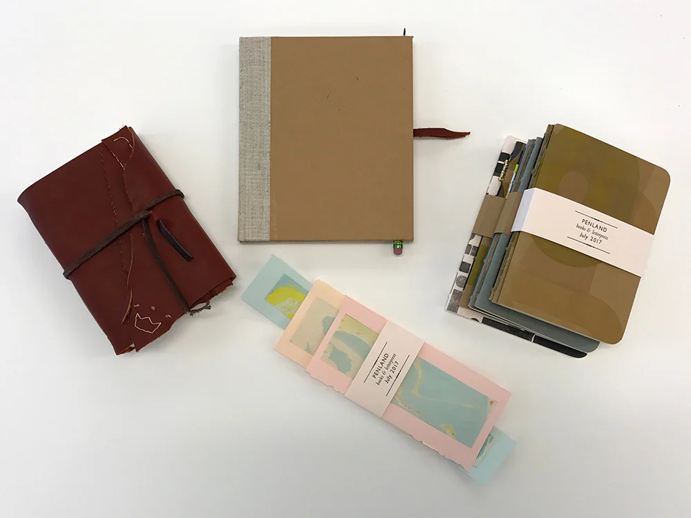 Pamphlet, case, and long stitch books; covers letterpress-printed from wood type. Belly band printed by instructor from metal type.