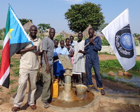 WFSS Country Director Ater Thiep, left, and Founder Salva Dut at WFSS well in Wau.