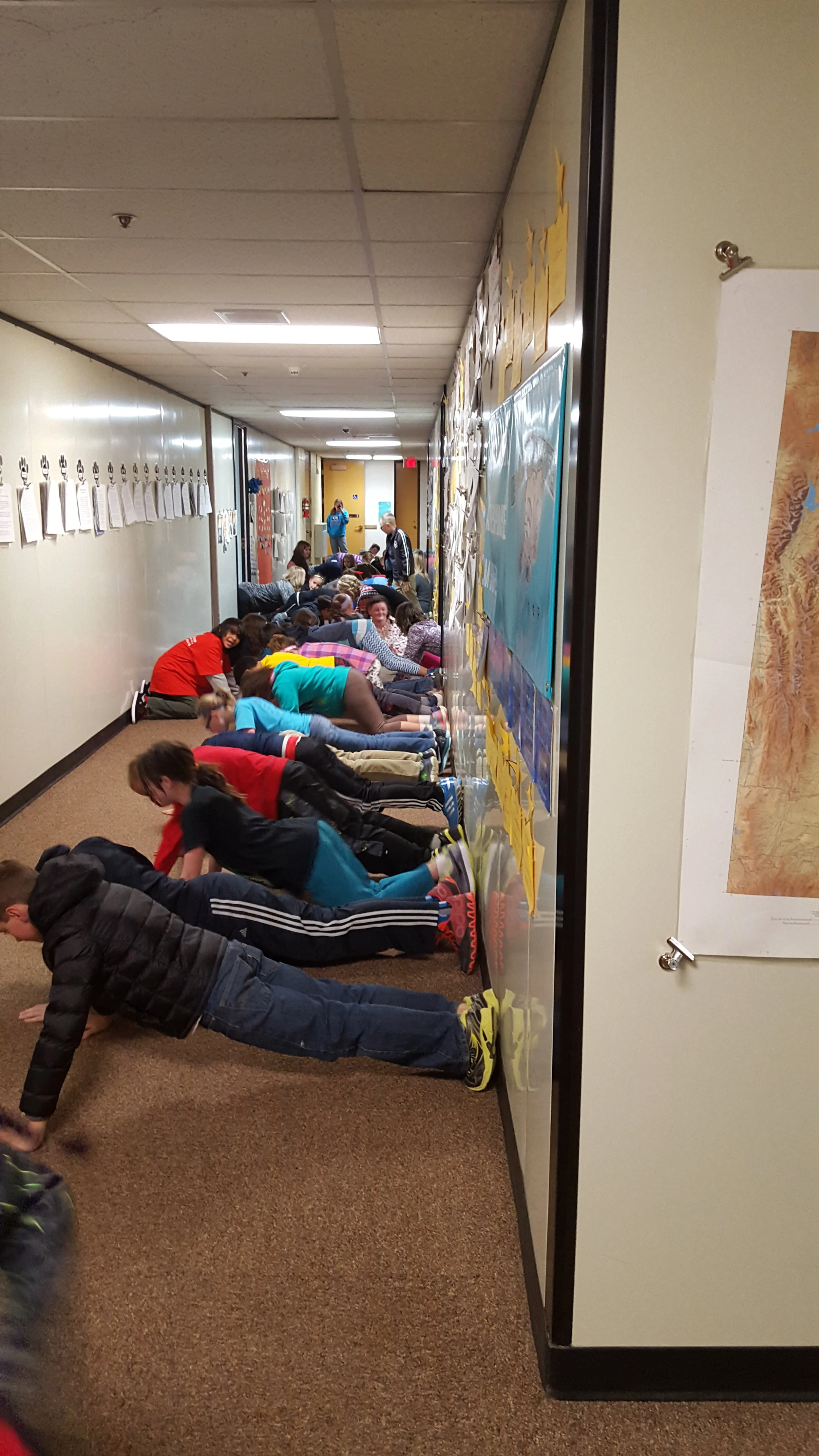 Baldwin Creek Elementary School pushups for clean water March 22 2016 w Landers Elementary.jpg
