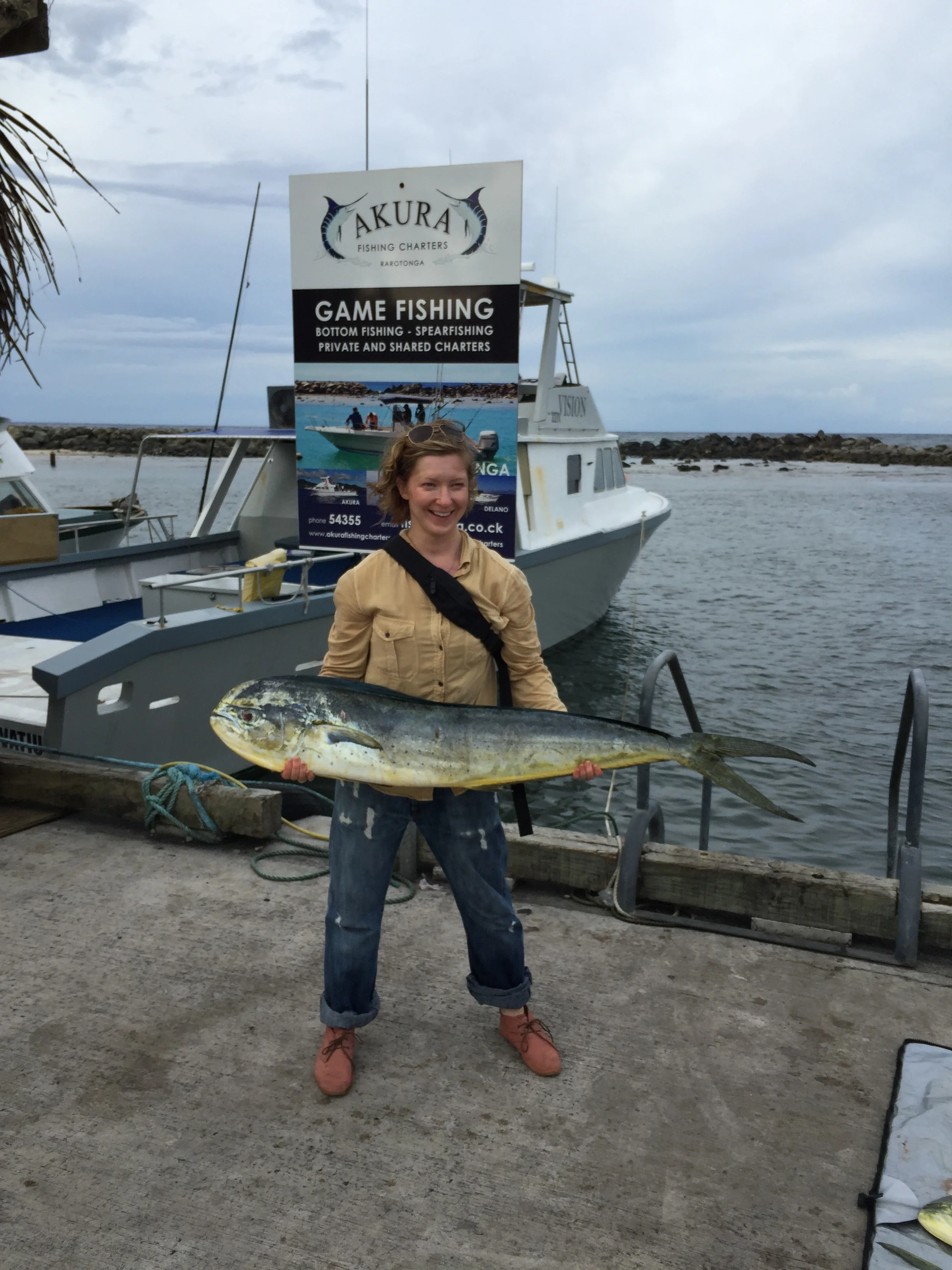 The fish I reeled in back at the docks!