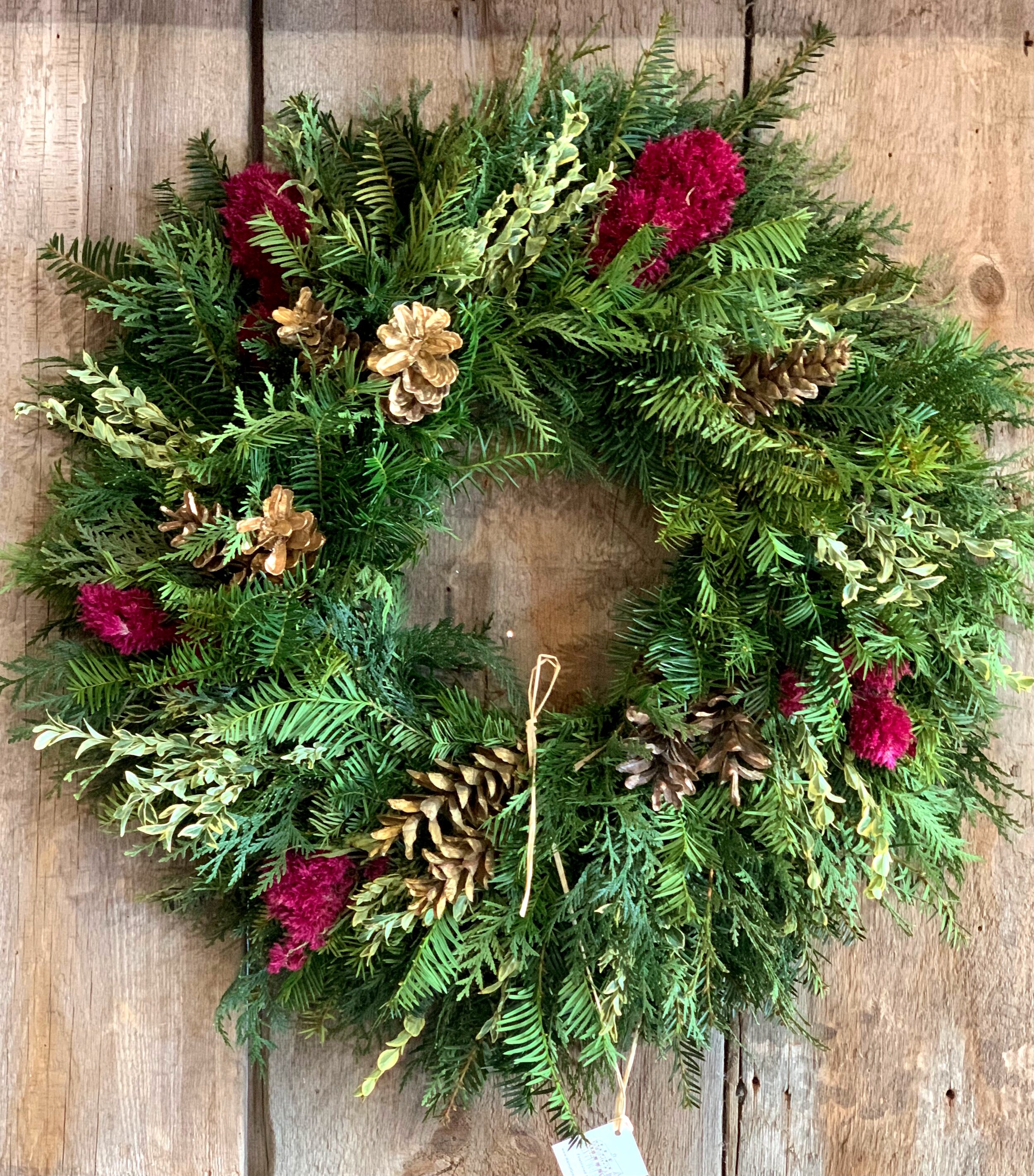 Wreath #9 - 24" across, for inside. Celosia grown &amp; dried at the farm.