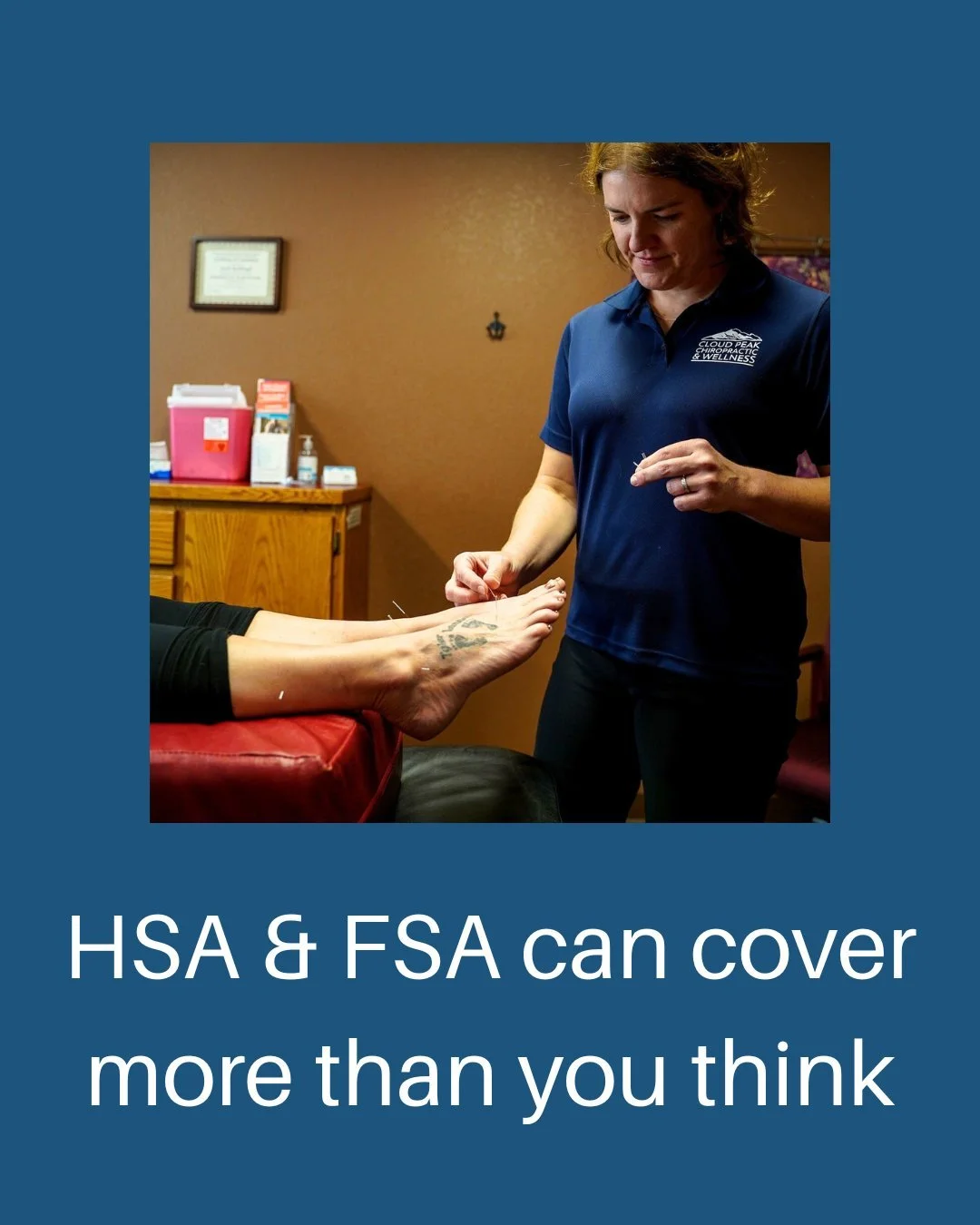 Your HSA or FSA can cover more than you think.

You can often use those tax-advantaged dollars for:

&bull; Chiropractic care
&bull; Acupuncture
&bull; Orthotics
&bull; Pillows
&bull; Rehab tools
&bull; Supplements

Insurance resets January 2026. 
Ch