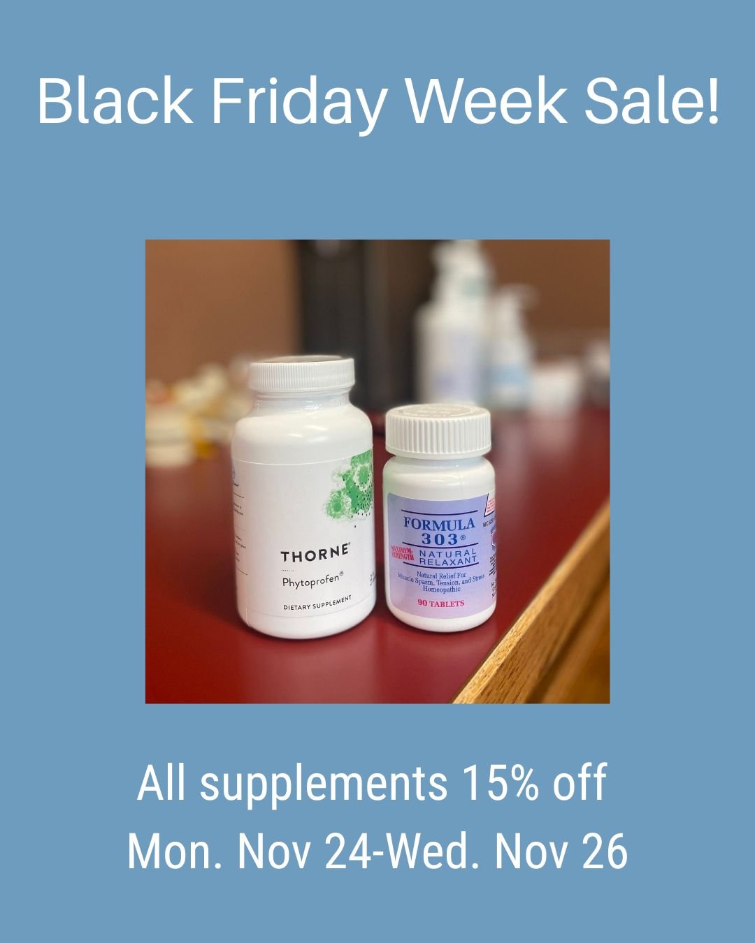 Self-care savings are here! 🌿

Get 15% off all products and supplements during our Black Friday Week Sale.

It&rsquo;s the perfect time to restock your wellness favorites&mdash;or try something new!

Nov 24&ndash;26 only.

Excluding Foot Levelers or