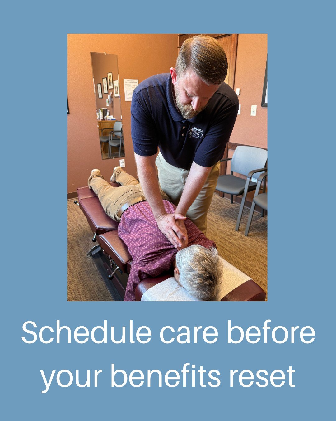 The end of the year always sneaks up faster than we think! 

If you&rsquo;ve already met your deductible, now&rsquo;s a great time to schedule care before your benefits reset.

We make it simple to keep your care on track&mdash;come see us at Cloud P