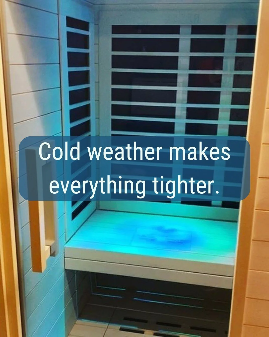 Cold weather can leave muscles stiff, joints achy, and your body craving warmth.

Infrared sauna sessions and our therapy tables help:
😌Relax tight muscles
😌Improve circulation
😌Support post-holiday recovery 

They&rsquo;re great complement when y