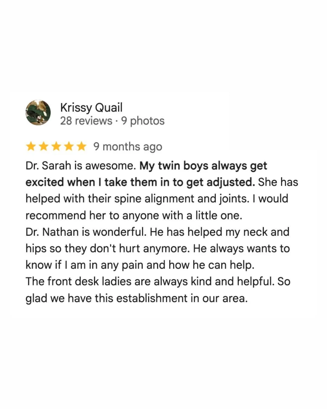 Thanks for your review on Google, Krissy!