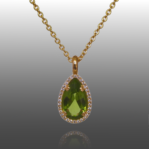 Peridot Necklace in 18k Gold with Diamond Halo — Pratima Design Fine Art  Jewelry Maui, Hawaii